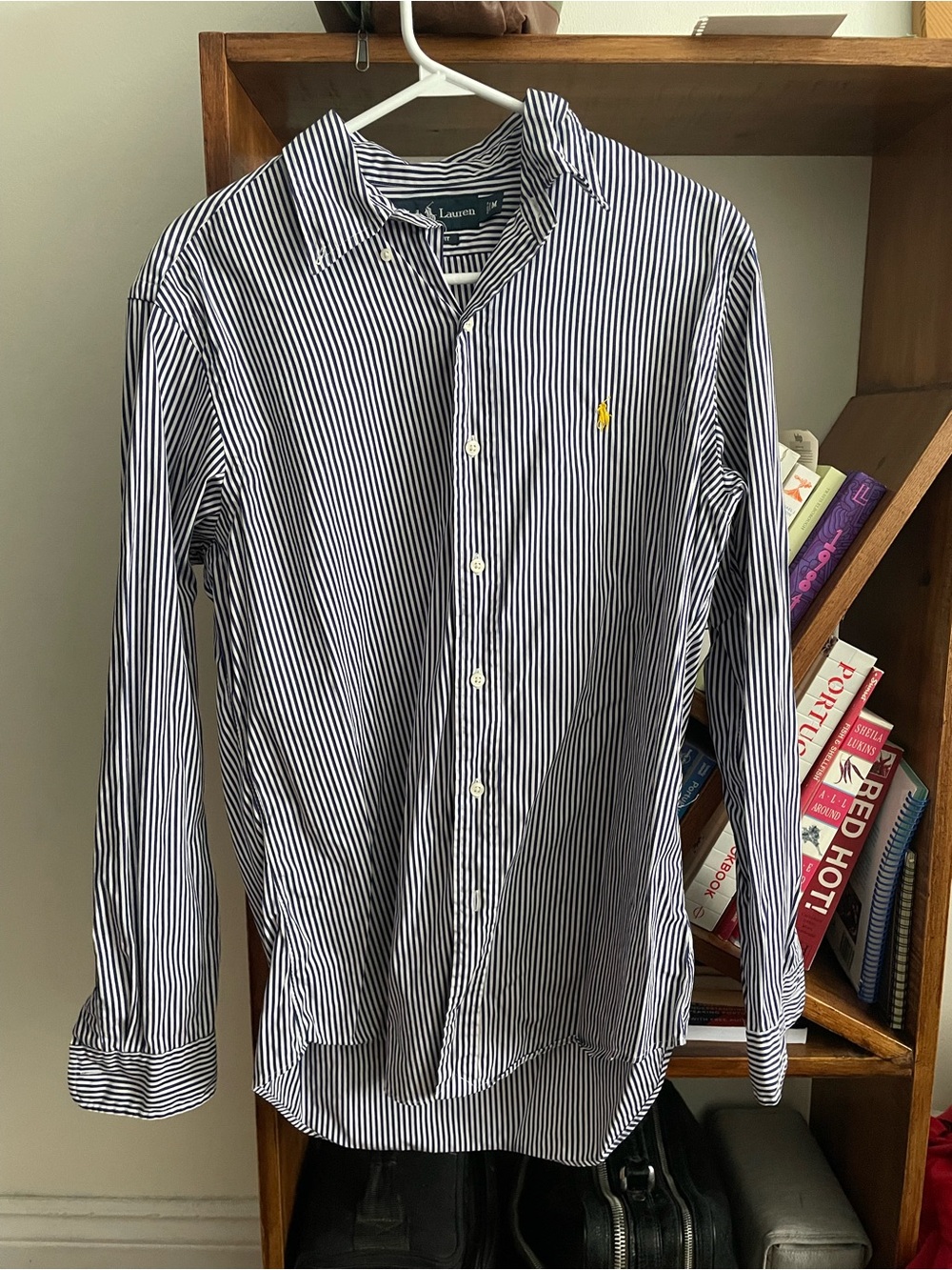 Ralph Lauren navy blue and white stripe button down shirt M